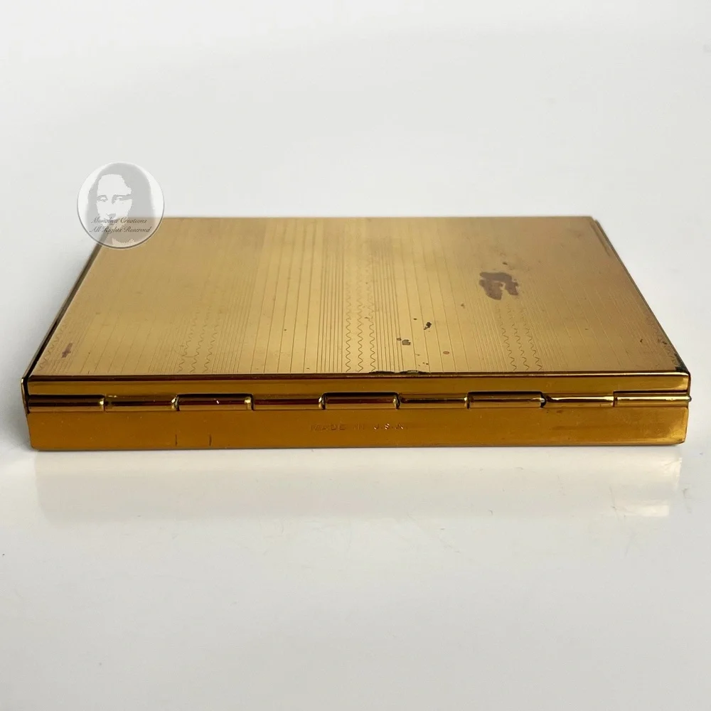 Vintage Powder Compact Make Up Holder Rex Fifth Avenue Gold Metal with Mirror